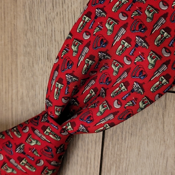Bird Dog Bay Other - BIRD DOG BAY Dark Red Whimsical Windy City Chicago Pattern Mens Silk Tie